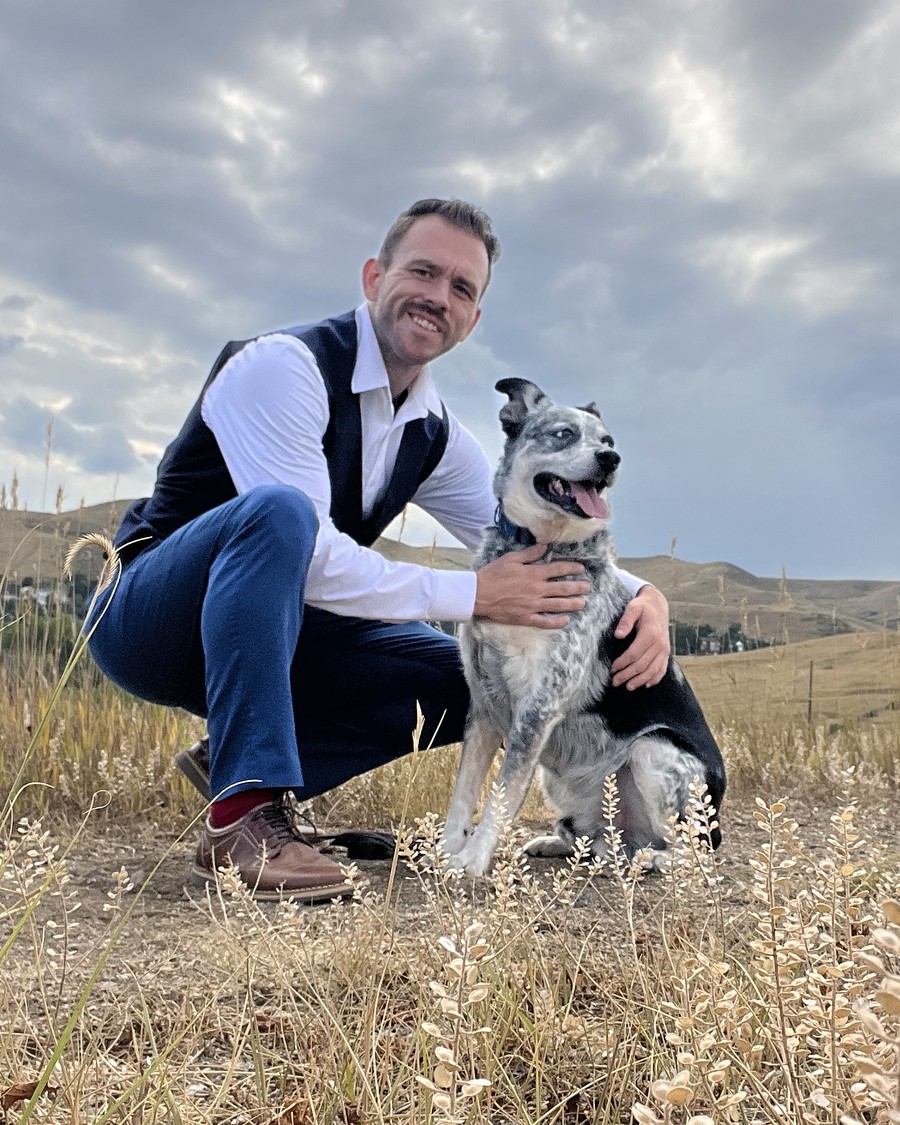 maveriQ B Jackson with his dog in the foothills outside Lakewood, Colorado